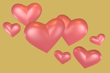 3D pink hearts on yellow background
