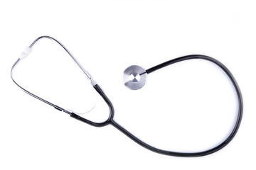 Stethoscope isolated on a white background, top view. Medical device
