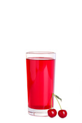 Glass of cherry juice and berries isolated on white background, cut out