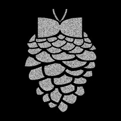 Shining silver snowflakes and snow. Merry Christmas card illustration on black background. Sparkling element with glitter texture