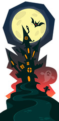 Cartoon scary haunted house. Halloween vector illustration