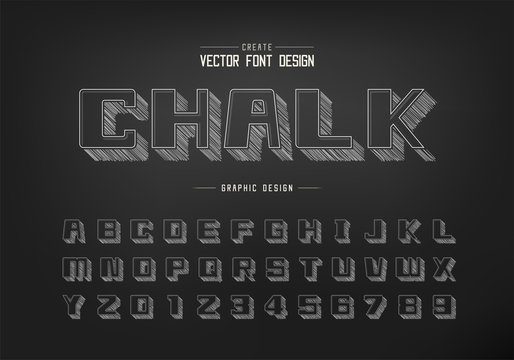 Pencil sketch shadow bold Font and alphabet vector, Chalk square typeface letter and number design