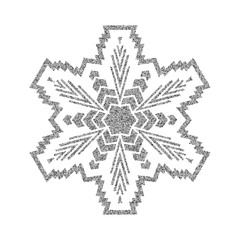 Shining silver snowflakes and snow. Merry Christmas card illustration on white background. Sparkling element with glitter texture