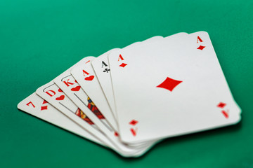 Fototapeta premium playing cards on the green table. poker