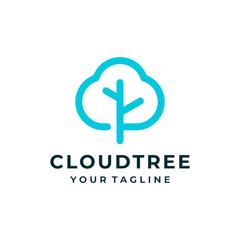 Obraz premium Cloud tree logo and icon design vector.