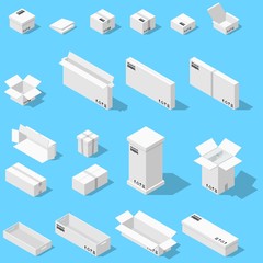 Different box vector isometric icons isolated move service or gift container packaging illustration eps 10