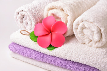 Items for bath towels and soap