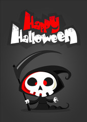 Cute cartoon grim reaper. Halloween vector illustration