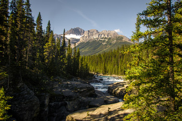 Walking around Sunwapta river in the Rocky Mountains, Jasper National Park, Alberta, Canada.