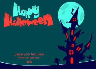 Cartoon scary haunted house. Halloween vector illustration