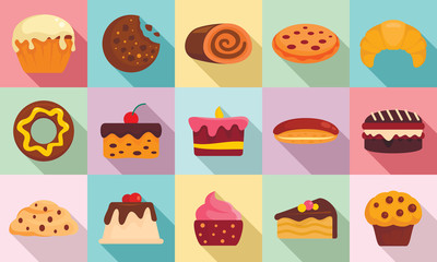 Confectionery icons set. Flat set of confectionery vector icons for web design