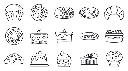 Tasty confectionery icons set. Outline set of tasty confectionery vector icons for web design isolated on white background