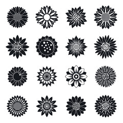 Sunflower plant icons set. Simple set of sunflower plant vector icons for web design on white background