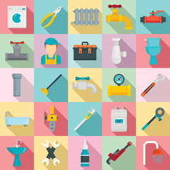 Plumbing icons set. Flat set of plumbing vector icons for web design