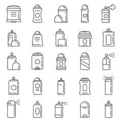 Personal deodorant icons set. Outline set of personal deodorant vector icons for web design isolated on white background