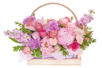 Fresh, lush bouquet of colorful flowers, isolated on white background