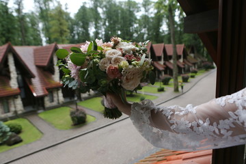 bridal bouquet wooden house green park eco town