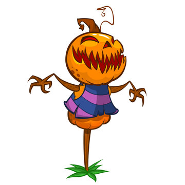 Halloween cartoon scarecrow pumpkin head. Halloween illustration