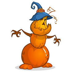 Halloween cartoon scarecrow pumpkin head. Halloween illustration