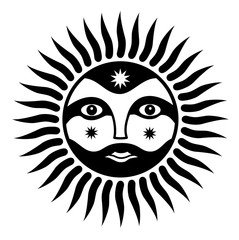 Sign of the sun with a man&rsquo;s face. The spirit of the sun. Symbolic, magical symbol. Vector graphics art.