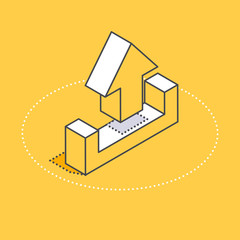 isometric vector sign on a yellow background, send icon, upload from computer  to internet