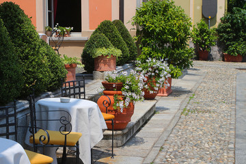 Lovely seating area in Mediterranean style at promenade