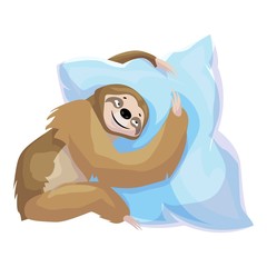 Sloth embrace pillow icon. Cartoon of sloth embrace pillow vector icon for web design isolated on white background