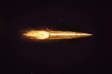 bullet flying on fire through darkness