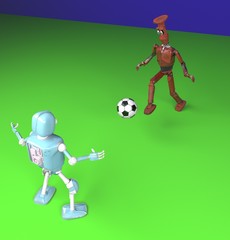 two robot plays in football