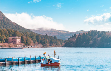 The boat pier of Ashi Lake in Hakone Japan