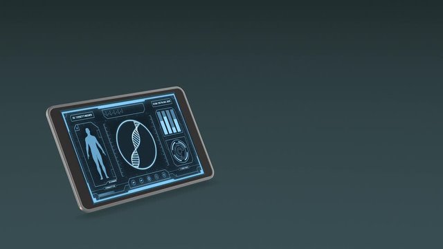 tablet pc with a futuristic biology software interface, concept of science and technology, seamless loop