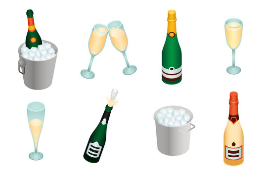 Champagne icons set. Isometric set of champagne vector icons for web design isolated on white background