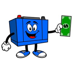 Car Battery with a Dollar - A cartoon illustration of a Car Battery Mascot.