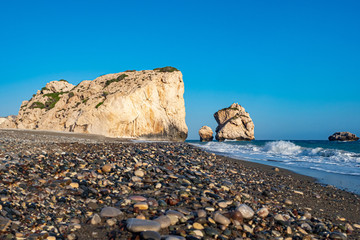 Cyprus. Aphrodite bay. Aphrodite's rock, the view from the beach shore. Petra-Tu-Romiou....