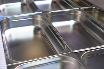 Metal pallets for refrigerating chamber. Refrigerating chamber for food storage. Cold store with...