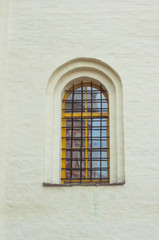 windows in the church with bars, building element, historical object