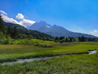 Obraz premium Beautiful view to Sava Spring and montains