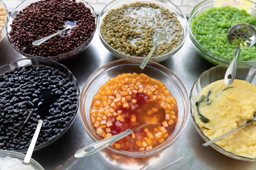 Ingredients used in Vietnamese Street Food arranged on a Stainless Steel Trolley
