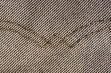 clothing items stonewashed cotton fabric texture with seams, clasps, buttons and rivets, macro