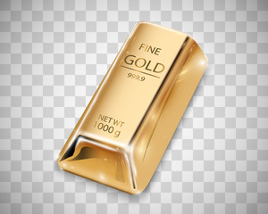 Gold bar isolated on transparent background.