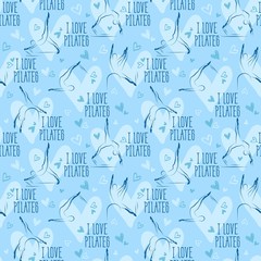 Pilates Poses and Heart Seamless Vector Pattern