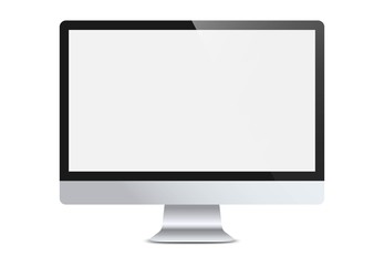 Realistic computer monitor. Blank wallpaper screen isolated on white background. Stylish desktop computer. Mock up template for your design.
