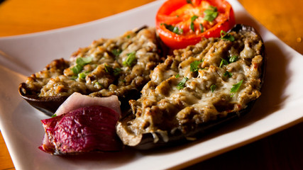 Stuffed eggplant with meat and cheese