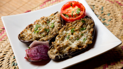 Stuffed eggplant with meat and cheese
