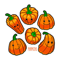 Cartoon pumpkin with funny faces