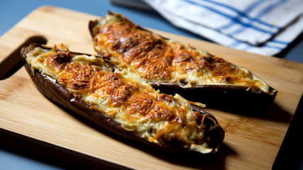 Stuffed eggplant with meat and cheese