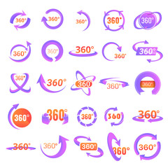 Fototapeta na wymiar 360 degrees icons set. Cartoon set of 360 degrees vector icons for web design