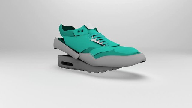 Isolated 3d shoe animation with destruction in five different styles on white background. Video full hd in Top Quality 
