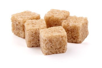 Brown Cane Sugar Cubes, isolated on white background