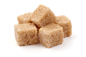 Brown Cane Sugar Cubes, isolated on white background